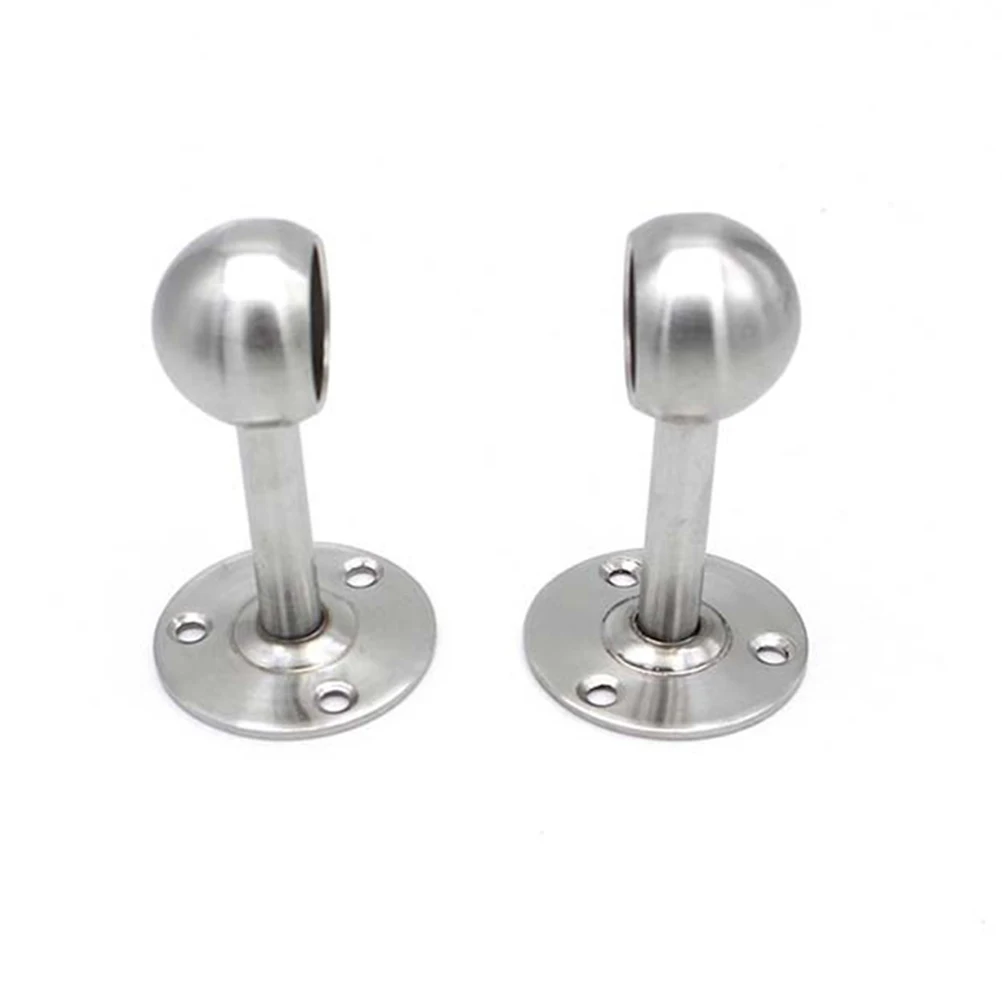 

2 Set Socket Stainless Steel Round Head Seat Hanging Curtain Brackets Closet Pole Rob Oval Rod End Supports Silver