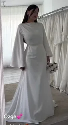 Simple White Wedding Dresses for Woman Long Sleeves Soft Satin Wedding Bridal Gowns Vestidos De Boda 2023