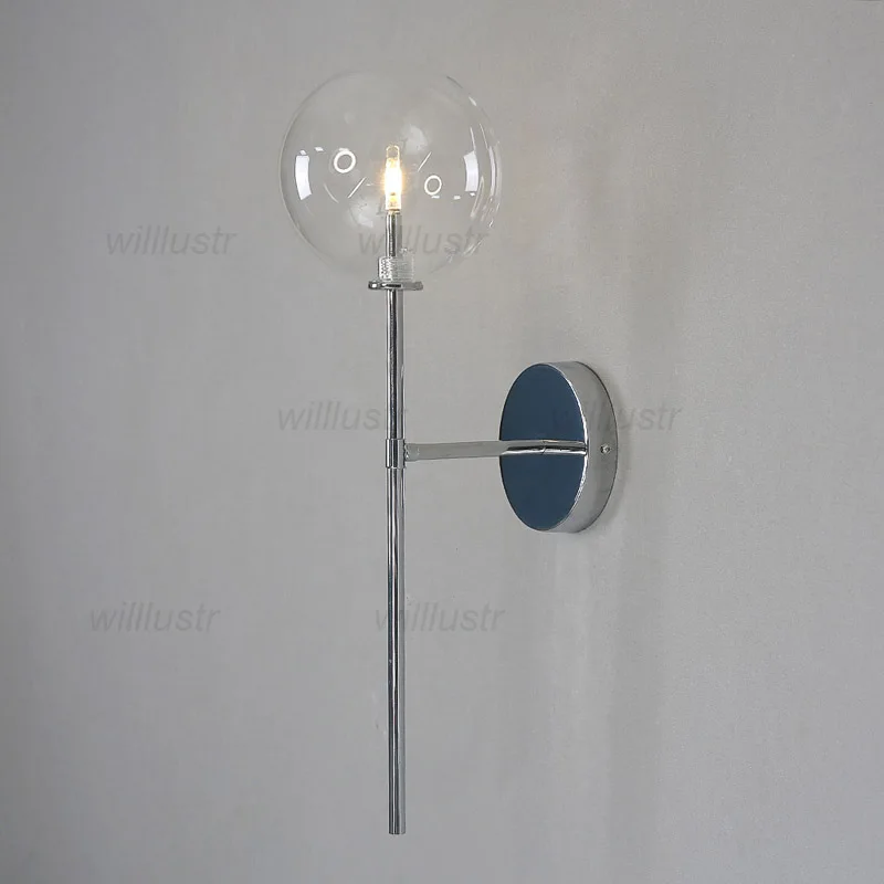 Gold Chrome Metal Wall Lamp Nordic Bubble Glass Light Luxury Hotel Bar Cafe Aisle Hallway Bedside Globe Ball Sconce Lighting