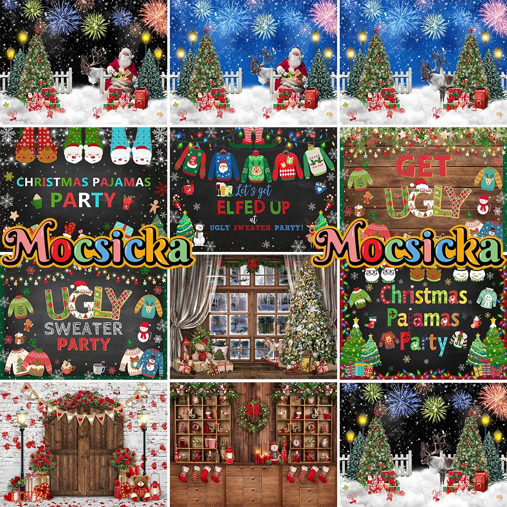 

Mocsicka 2023 Christmas Tree Gift Toy Cute Bear Baby Photo Background Photography Backdrop Xmas Photocall Photo Studio Banner