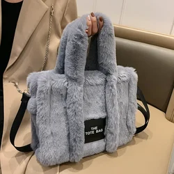 Fashion Faux Fur Tote Bag for Women Luxury Designer Handbag Winter Plush Shoulder Bag Crossbody Bags Large Capacity bolso mujer