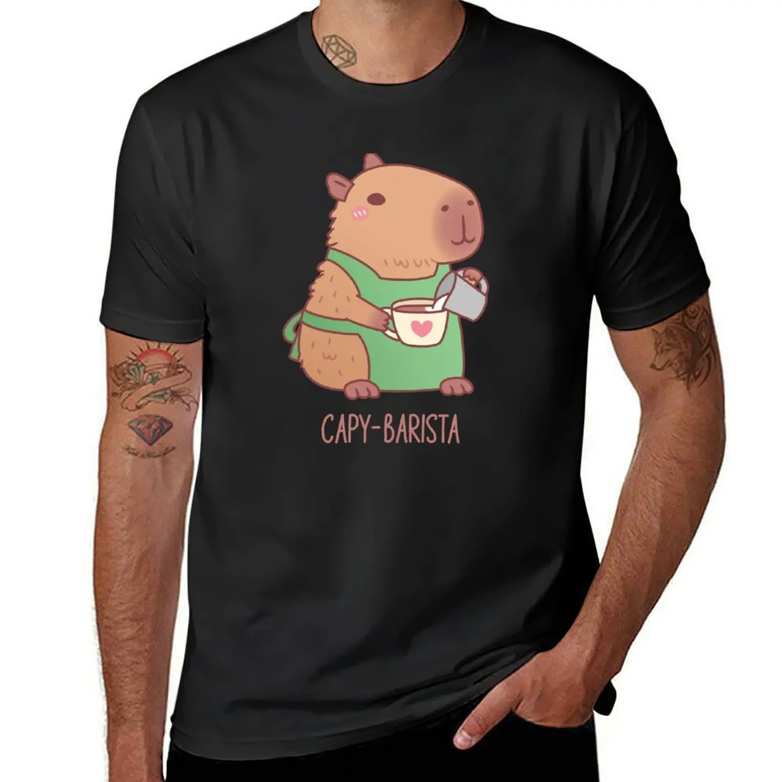 Cute Capybara Barista Making Coffee T-Shirt oversized plus sizes shirts graphic tees mens t shirts casual stylish