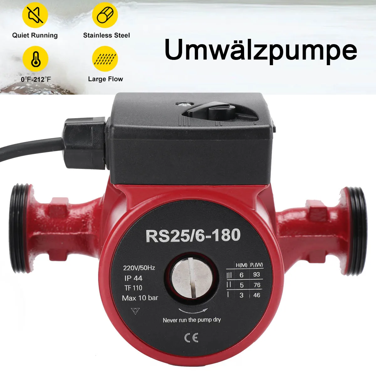 95W RS25-60 Hoog rendement pomp 25-60 180 Klasse A circulatiepomp voor warm en koud water Verwarmingspomp Schroeven Afgeschermde pomp