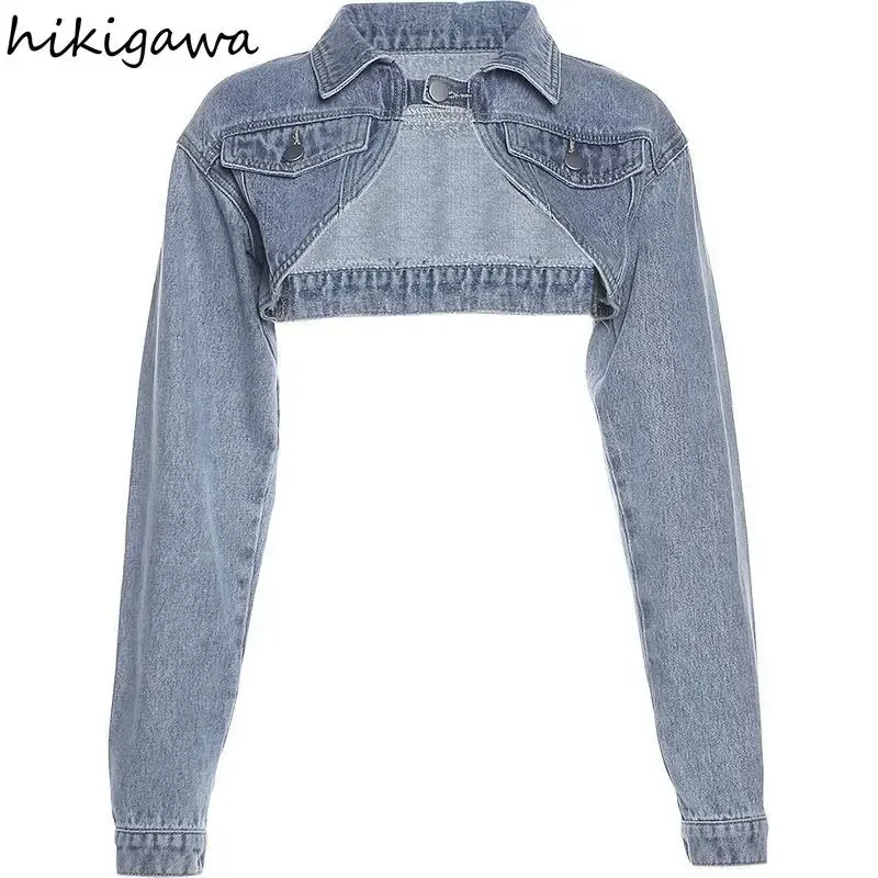 Streetwear Jean Jackets Women Harajuku Vintage Crop Tops Mujer Y2k Korean Clothes for Teens Fashion Sexy Denim Coat