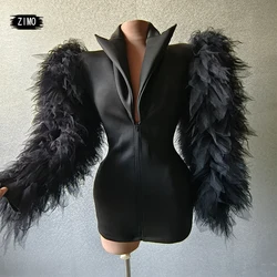 fashion black green dress deep v neck club bar party birthday performance ​big sleeves pole dance sexy stage drag queen costumes