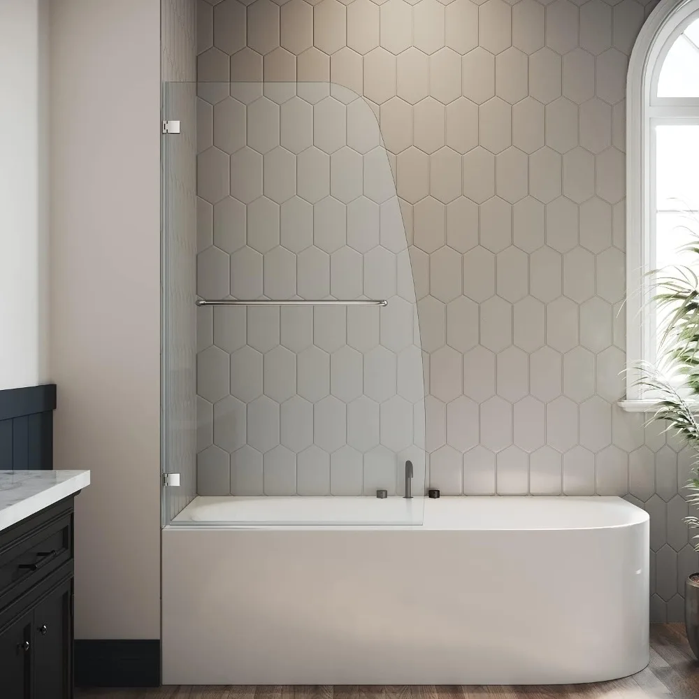 

34" W X 58" H Shower Doors, 5/16" Clear Tempered Glass Bathtub Door, Pivot Tub Screen,Chrome Finish, Shower Doors