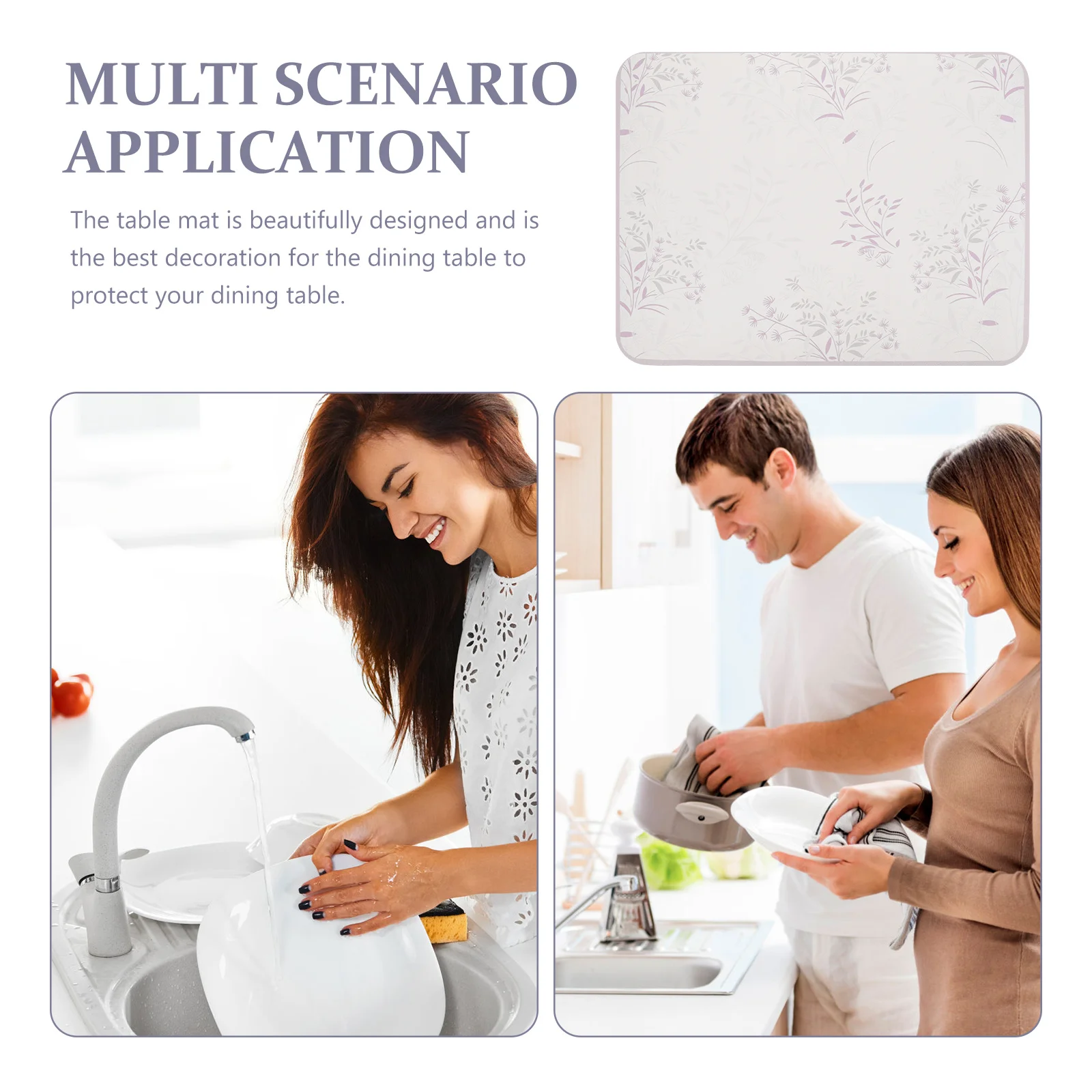 

Dish Kitchen Sink For Pots Plates Cups Countertop Drying Pad Water Absorbing Non-Slip Lightweight Dish Mat Kitchen Drying