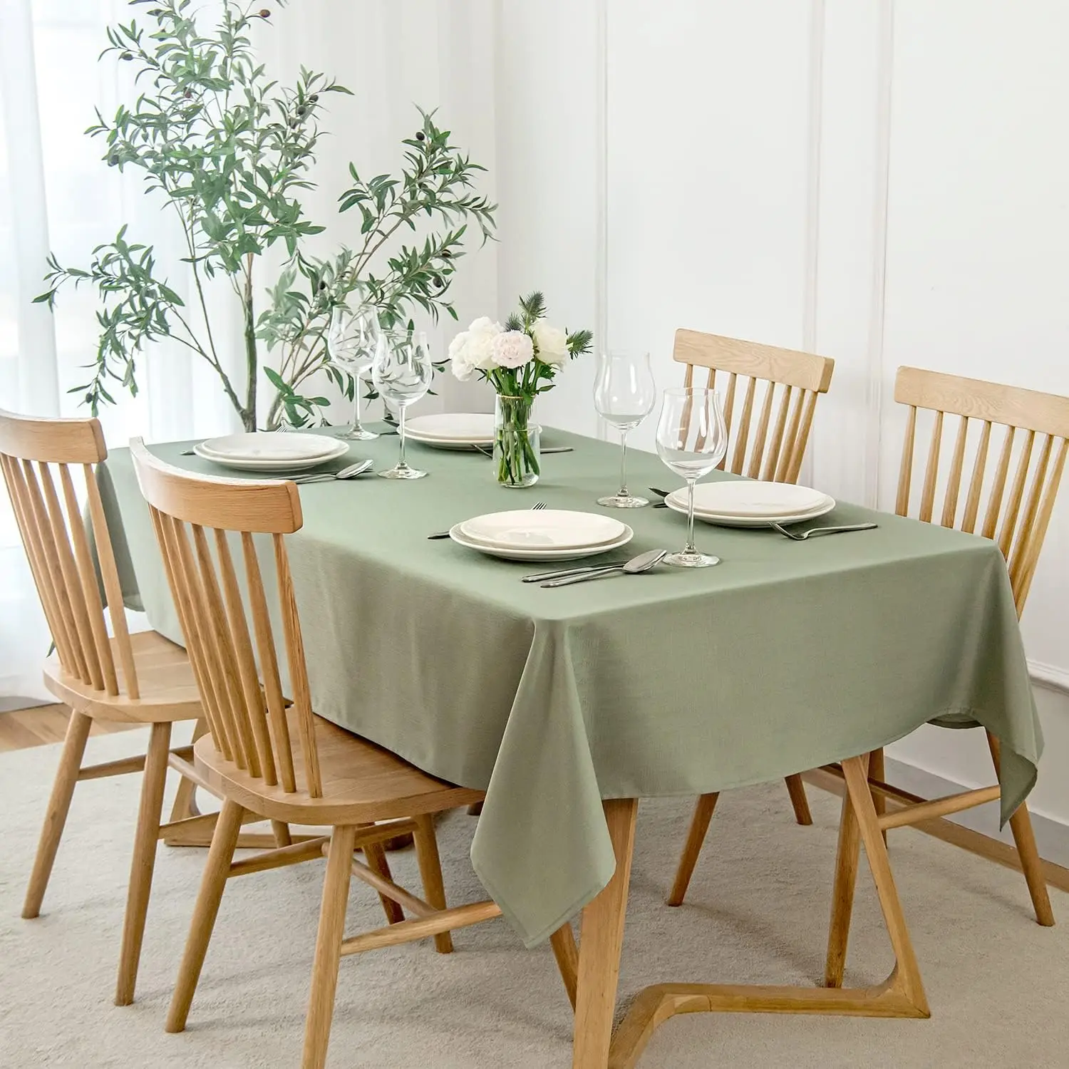 

Faux Linen Texture Tablecloth Stain Resistant Waterproof Wrinkle Resistant Washable Table Cloth, Fabric Decoration for D