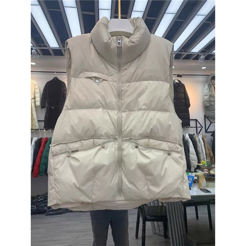 

plus Size 300 Pou Women's Casual Stand Collar Vest Jaet Outerwear Trendy Winter Loose Fit Multi-Functional Faion