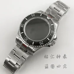 44MM SEA Big Black Ceramic Bezel Silver DEEP Homage Sapphire Crystal Watch Case Stainless Steel Bracelet Fit NH35 NH36 Movement