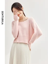 SENTUBILA Light Pink Square Collar Short Pullover Knitted Sweater 2024 Spring High Strecth Soft Female Knitwear Jumper W33E51091