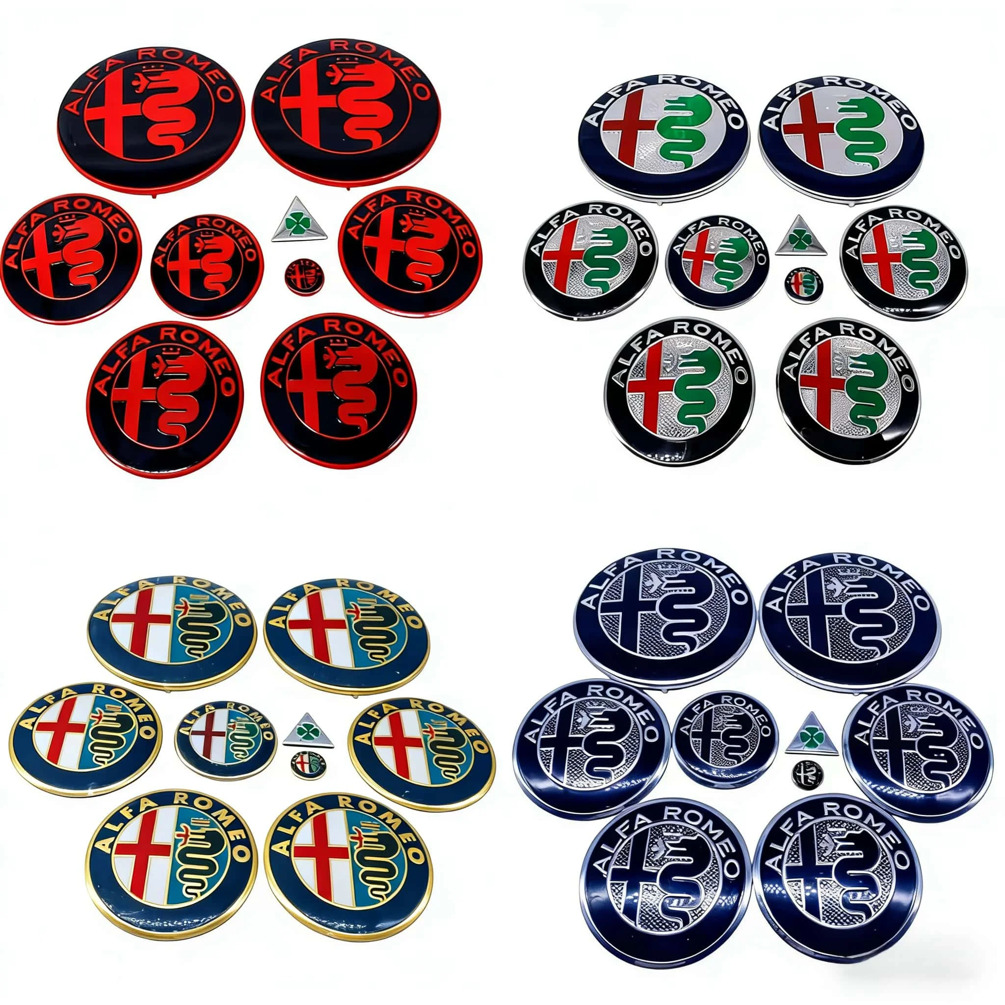 9 pegatinas con el logotipo del emblema de la tapa central de la rueda del coche Alfa Romeo de 40 mm, 50 mm, 56 mm, 60 mm, 74 mm y 90 mm para Brera, GT, Spider, Giulietta y Stelvio.