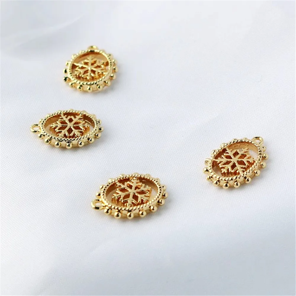 

14K Gold Lace Snowflake Oval Small Pendant, DIY Bracelet Necklace, 14.5*11.5mm