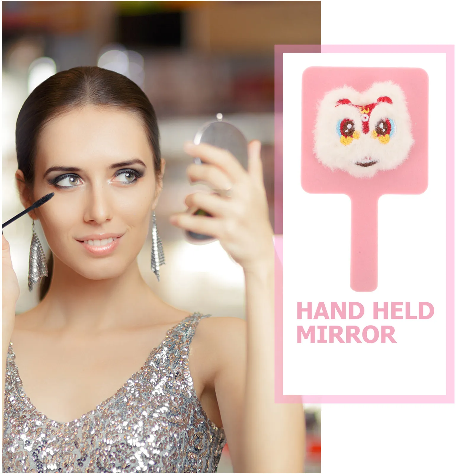 

Compact Hand Mirror with Adorable Cartoon Lion Shape Soft Comfortable Handle Ideal for Teens Makeup Application Travel Vanity