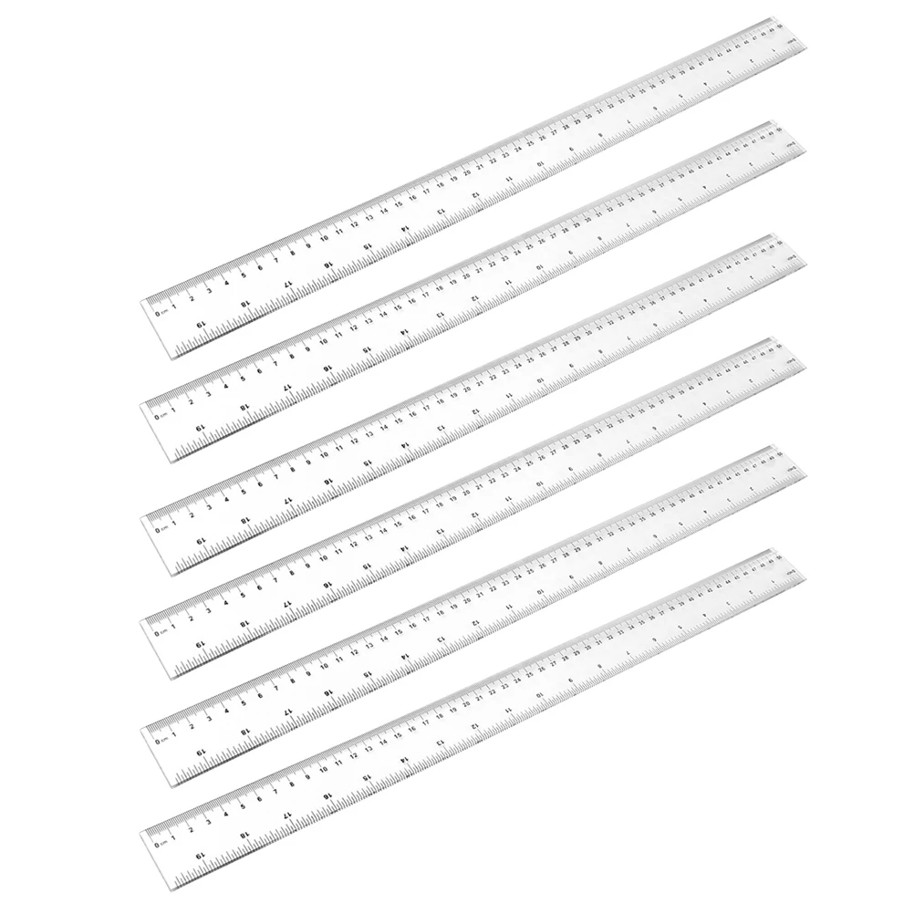 6pcs Plastic Rulers Transparent Straight Drawing Tools Clear Classroom Student Office Supplies Geometric Precision Scale