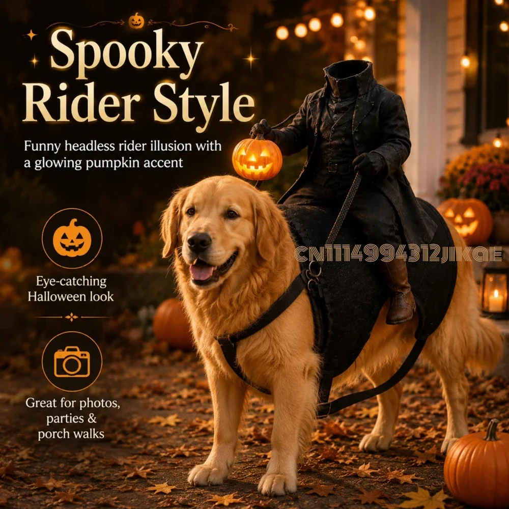 Light-Up Headless Horseman Pet Costume, Pumpkin Rider Harness,Light-up pumpkin rider costume with adjustable harness