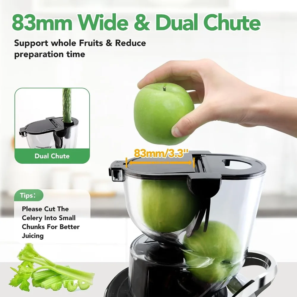 Cold Press Juicer, Whole Vertical Juicer, Slow Masticating Juicer Machines, with Big Wide 83mm Chute, Cold Press Juicer