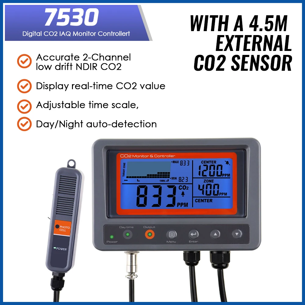 Digital CO2 Carbon Dioxide Monitor Controller Sensor w/ Relay Function NDIR Sensing Probe For Greenhouse Mushroom Farm