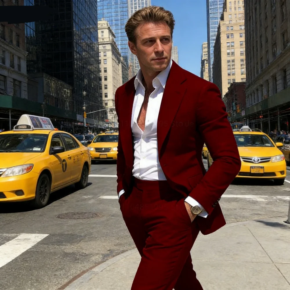 

Классический приталенный мужской деловой костюм с лацканами, комплект из 2 предметов: пиджак и брюки для свадьбы, выпускного вечера, жениха, элегантная официальная одежда