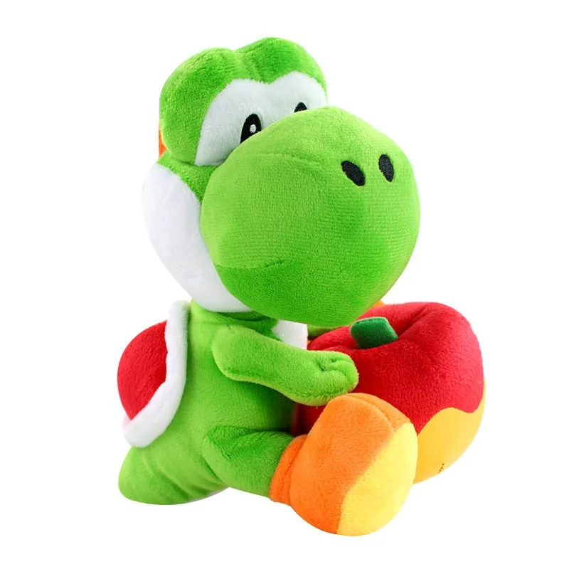 Green Dinosaur Plush Holding Apple - Adorable Yoshi Style Stuffed Toy, Perfect Cuddly Birthday Gift & Decor