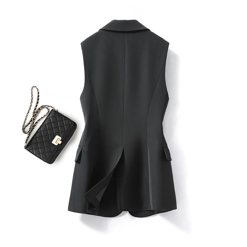 Women\'s Lapel Collar Vest Coat All-Matched Single Breasted Sleeveless Classic Solid Color Chic Vintage Office Lady Jacket