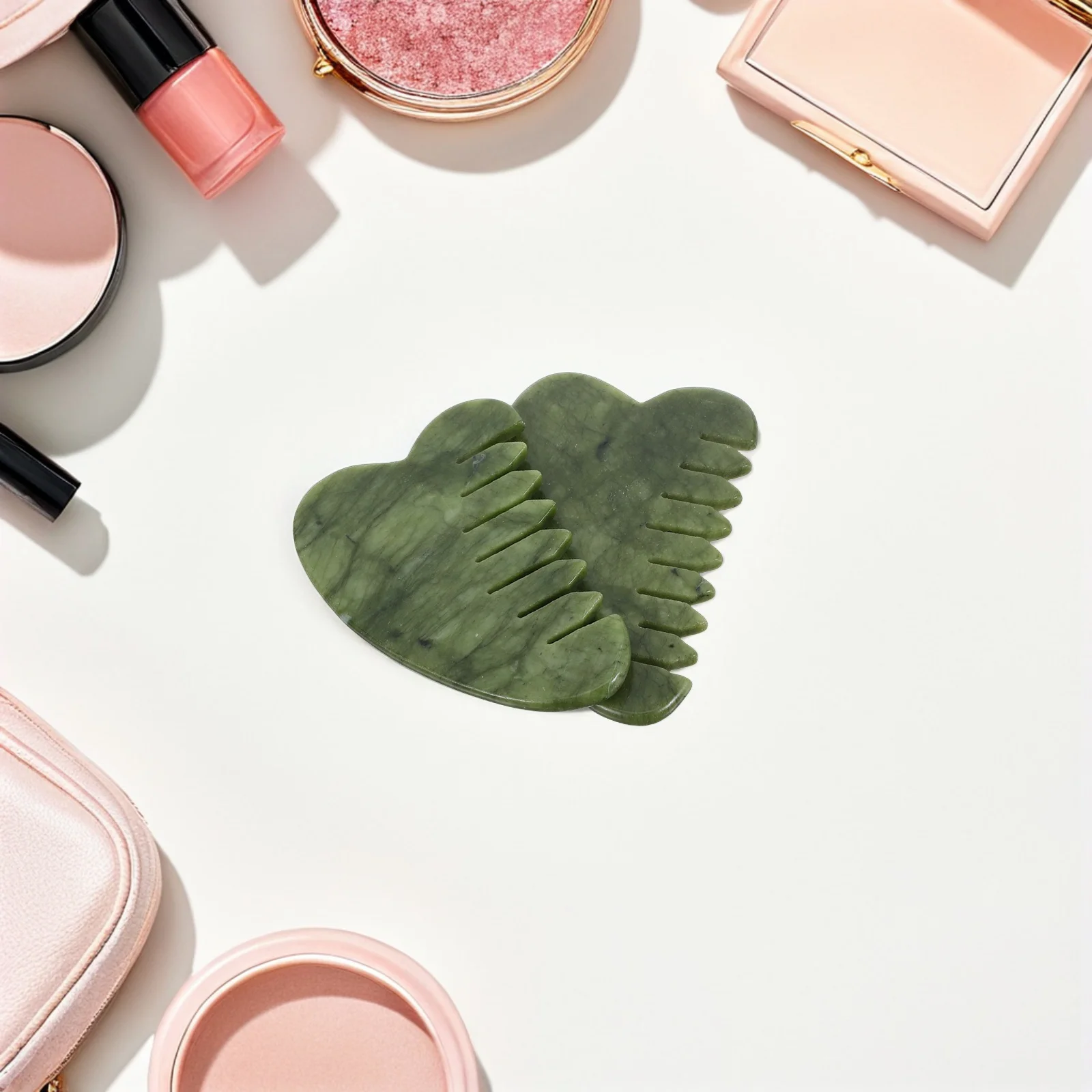 

2Pcs Jade Stone Massage Hair Comb Light Green Scalp Facial Guasha Tool Portable Head Massager Multifunctional Spa Hair Brush