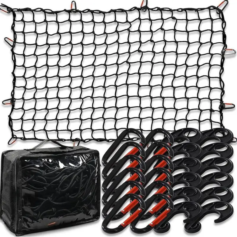 Truck Bed Cargo Net Stretchable Luggage Net Roof Rack Net with 12 Metal Carabiners Mesh Cargo Net Rubber Net 5.9X3.9 ft Truck