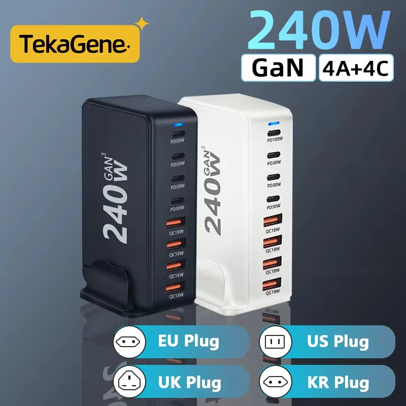 240W Desktop GaN Charger 8-port USB Type C PD Charger Fast Charge 3.0 USB Type C Fast Charger Mobile USB Charger240W Desktop GaN