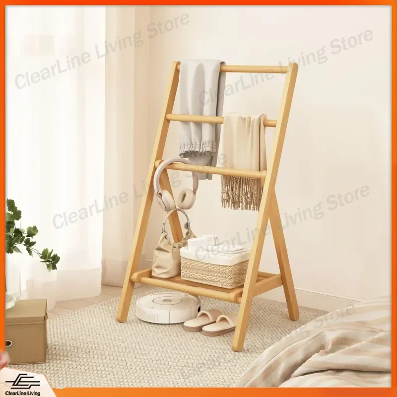 Folding Coat Rack Floor to Ceiling Hanger for Bedroom Bedside Clothes Storage Economical Garment Organizer Stand