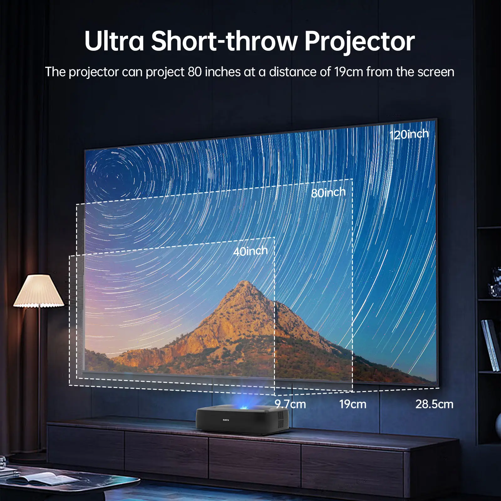 GTV Full HD 1080P Ust جهاز عرض ليزر المسرح المنزلي Dlp H2Mini جهاز عرض ذكي 1200 ANSI يدعم 4K MAX 160 "رمي قصير جدًا #4