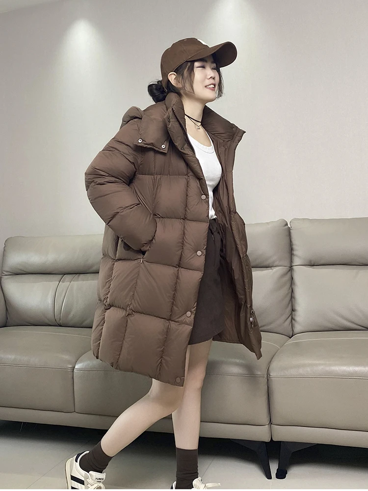 

Коричневое пуховое пальто Brown Cloud Puff Jaet для женщин, средней длины, зимнее, утепленное, в корейском стиле, для повседневной носки, прямого кроя