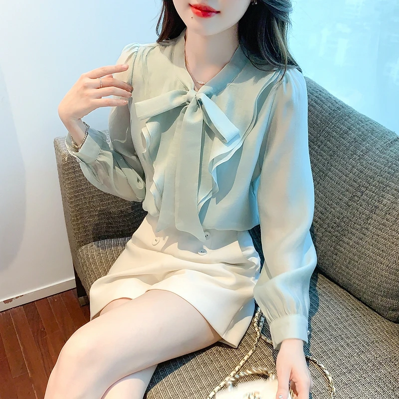 Long Sleeve Ruffles Chiffon Blouse Shirt Women Tops Blouse Women Blusas Mujer De Moda 2024 Shirts Blouses Blusa Feminina G205