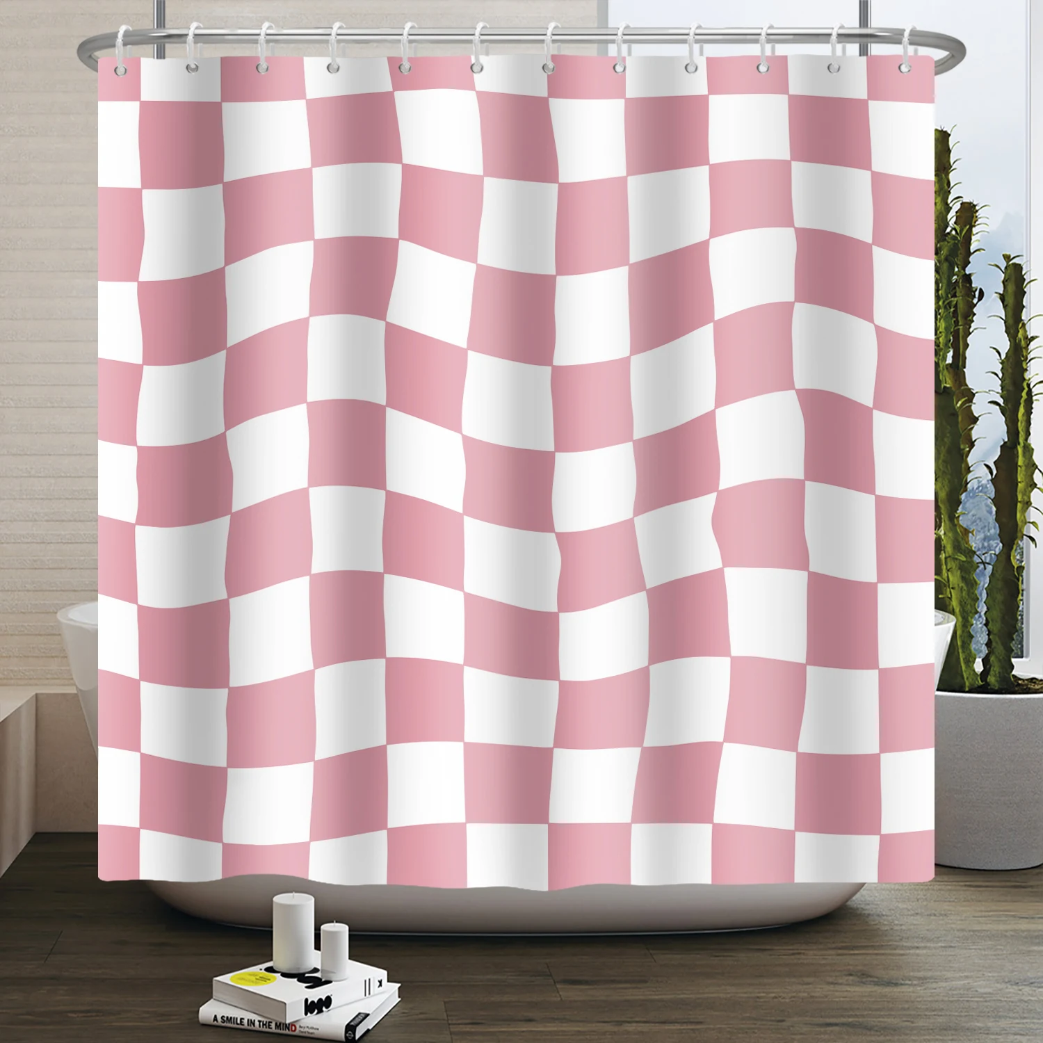 Abstract Psychedelic Black White Checkered Shower Curtain 70s Modern Aesthetic Wavy Geometric Plaid Bathroom Curtain Waterproof