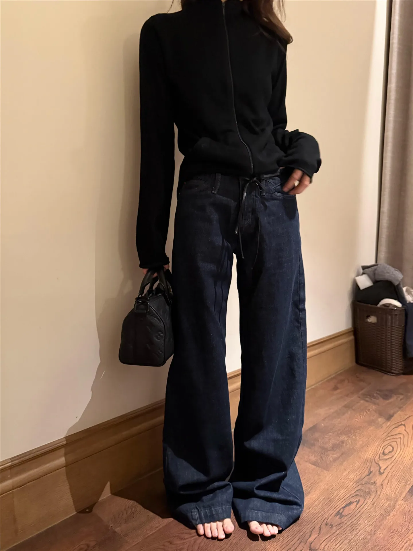 

American Vintage Low Waist Loose Wide Leg Jeans Women's Autumn Winter Slimming High Waist Extended Length Straight Cut Pants