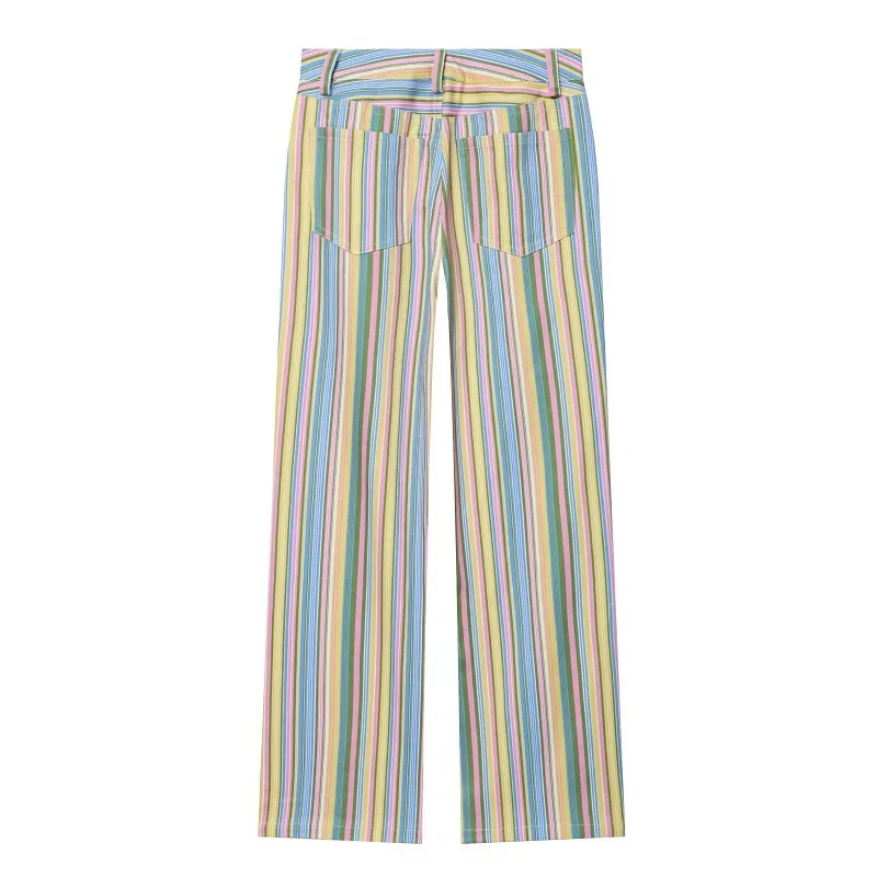 MUJER Striped Women's Jeans Pants Low Rise Baggy Pants Jeans Women Fashion Summer Denim Trousers Women Wide Leg Pants for Women