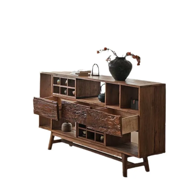 Surprise Quifeng Old Elm Bogu Rack Floor-to-ceiling Duobao Pavilion Teapot Display Rack Solid Wood Lattice Edge Storage