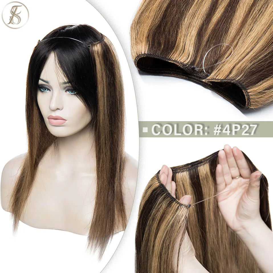 TESS Natürliche Haar Extensions Bundles Menschliches Haar 16-24inch 60g-80g Draht In Haar Extensions gerade Haarteil Unsichtbare Fisch Linie – Detail 17