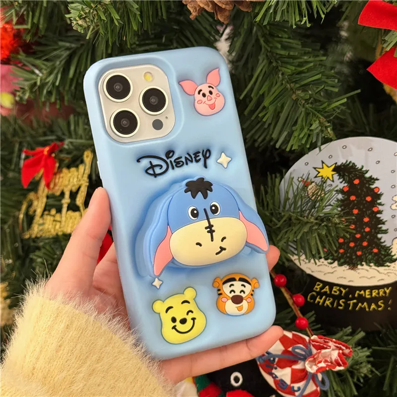 

Disney Eeyore Donkey Expansion bracket Phone Case for iPhone 11 12 13 14 15 16 Pro Max Plus Winnie Pooh Soft silicone Cover