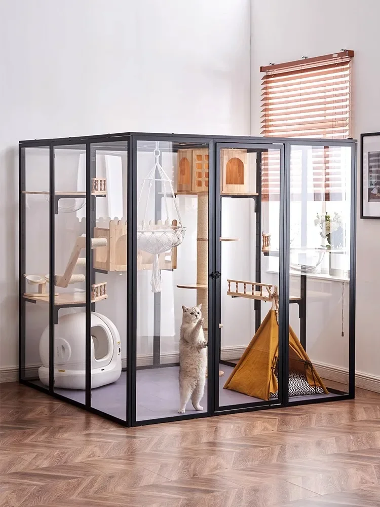 Cat Villa Home Super Large Spt Cage Cat Nest House Panoramic Glass Luxuoom Can Place Automatic Cat litter Bowl