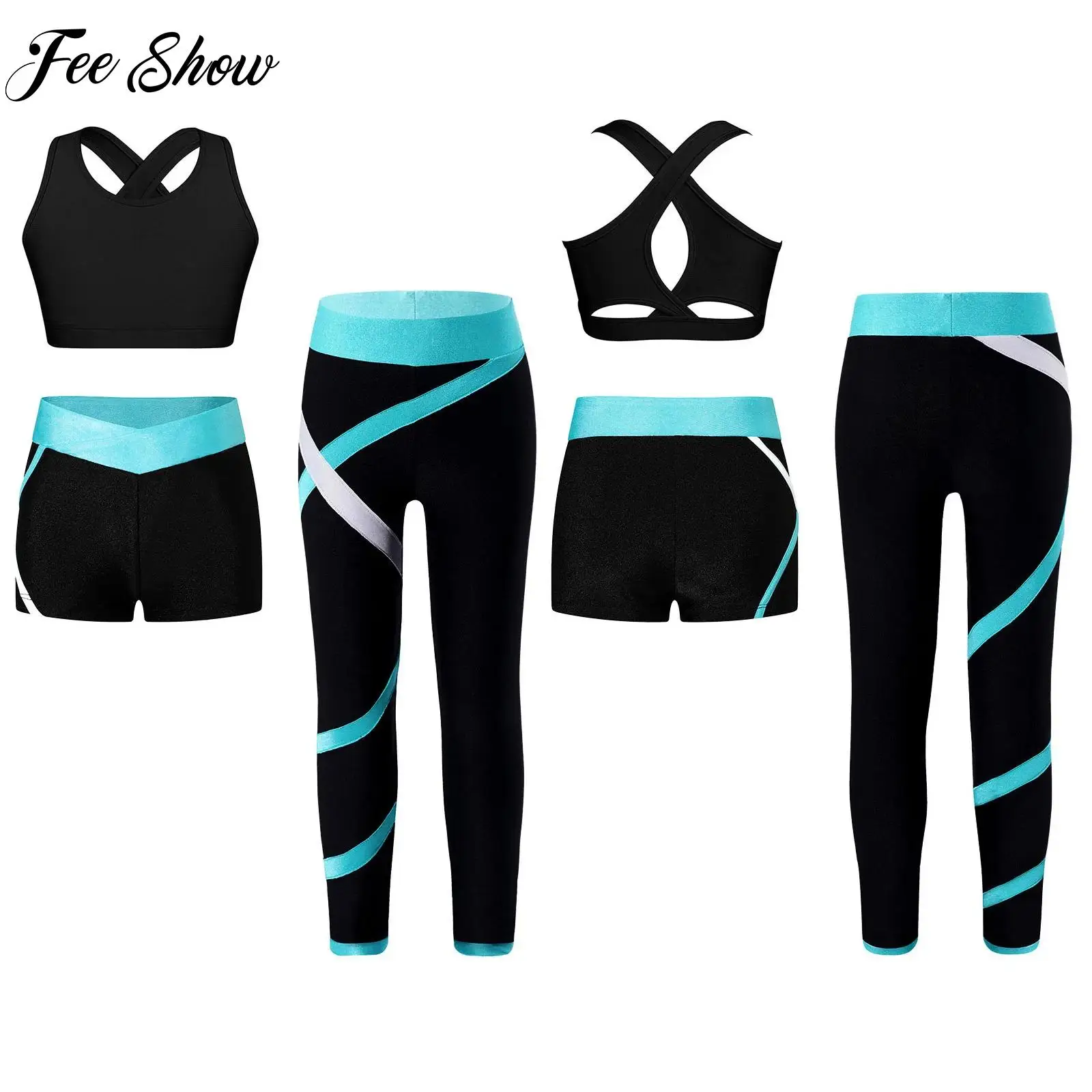 

Children Girls Sports Suit Breathable Soft Yoga Figure Skating Outfit for Fitness Gymnastics Workout Training Costume Outfit