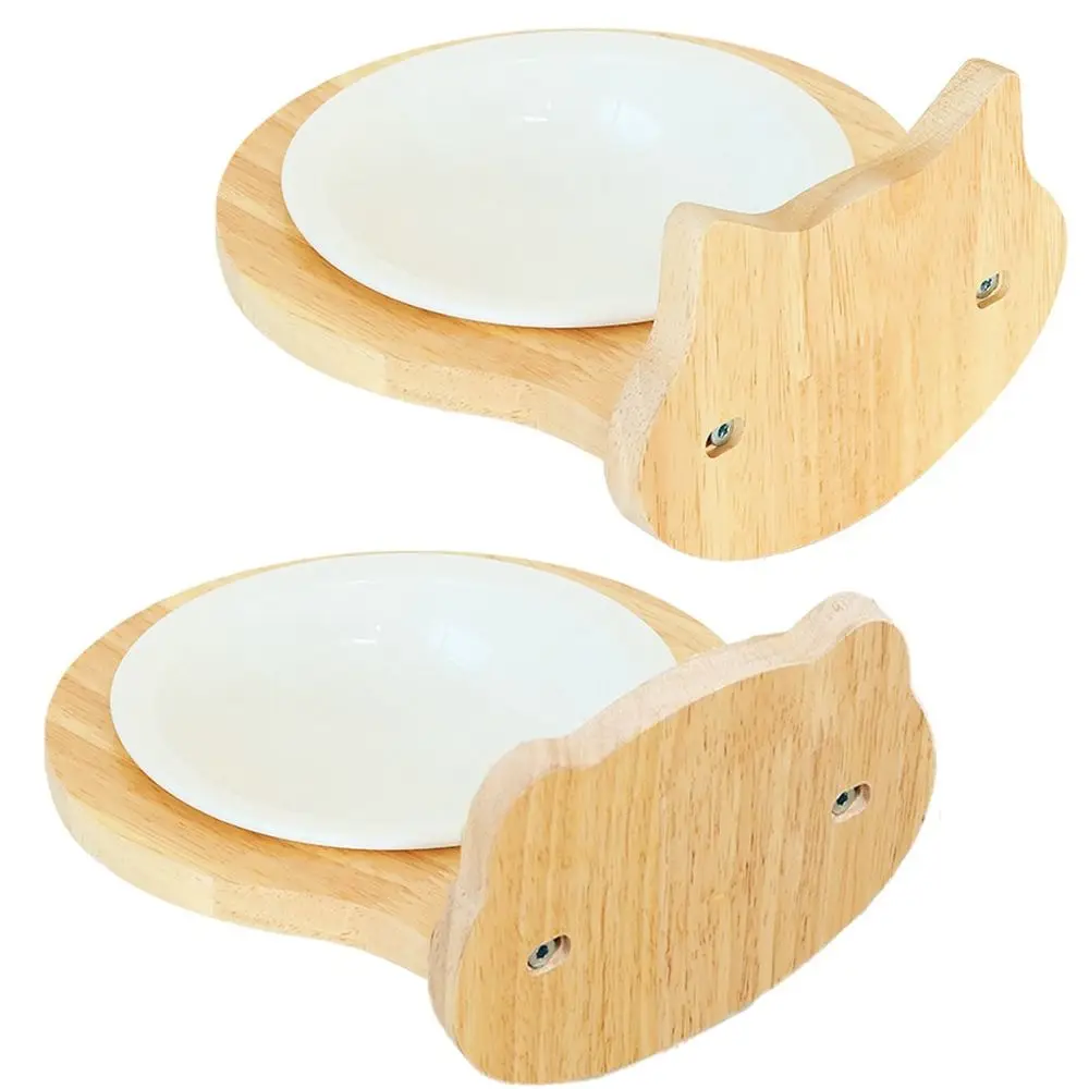 

Wooden Base Hanging Pet Feeding Bowl Cat/Bear Shape Fixed Cat Cage Food Feeders Suspension Design Easy Cleaning