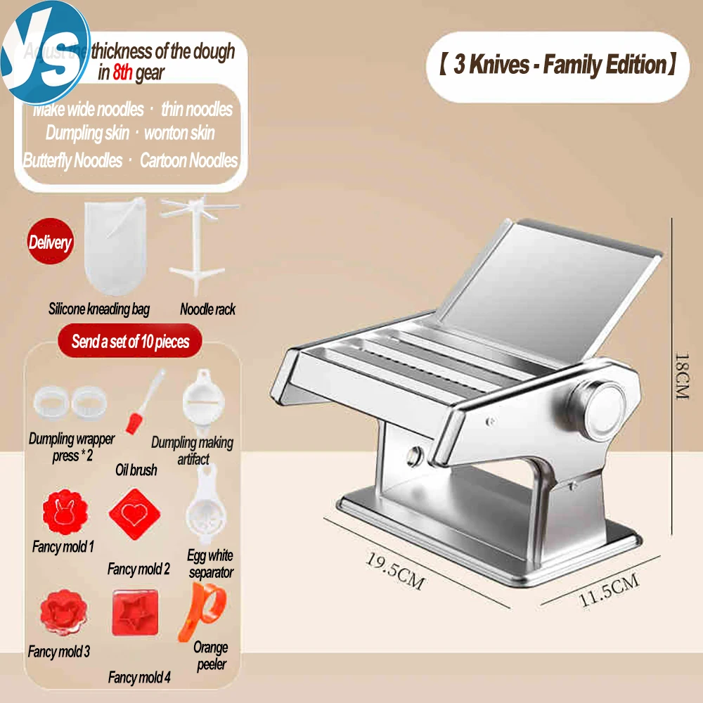 

Manual Pasta Maker with 9 Adjustable Thickness, Stainless Steel Rollers & Cutter for Fresh Noodle Making