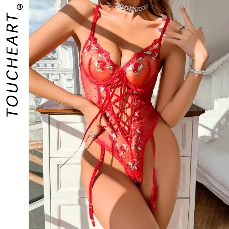 

Toucheart сексуальное интересное нижнее белье красное кружевное тело с открытой промежностью горячая сексуальная женская одежда для взрослых необычные колготки на шнуровке с цветочным принтом