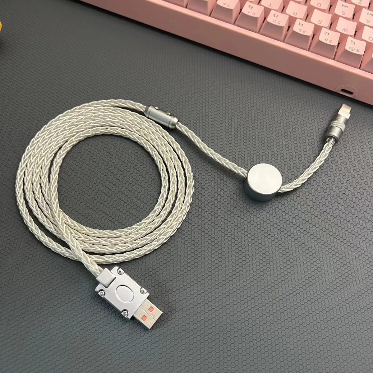 Imagem -05 - Metal Usb Tipo-c Cabo de Carregamento de Dados Único Cristal de Cobre 8-strand Banhado a Prata Aviação Plug Cabo para Teclado Mecânico