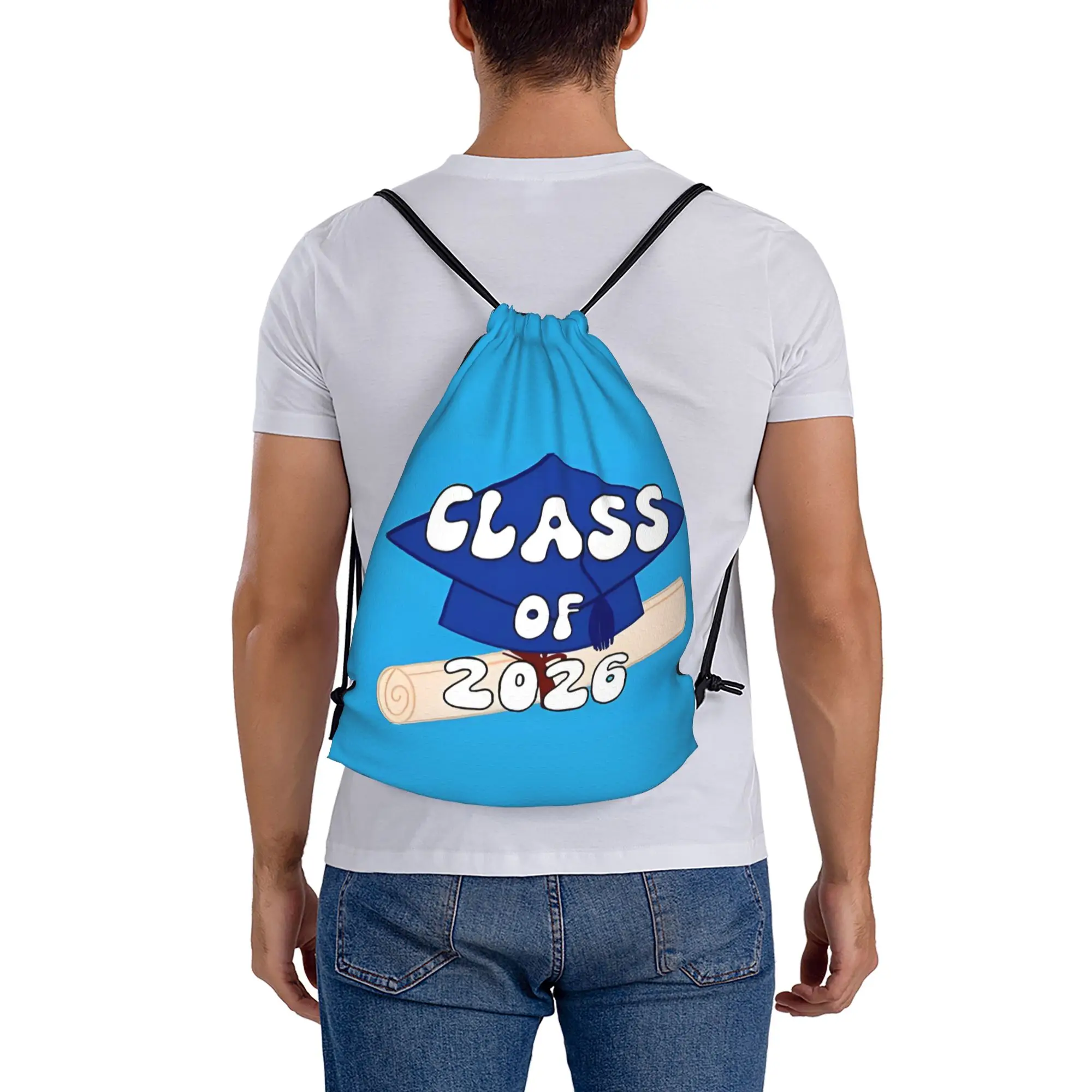 Class Of 2026 Blue Graduation in 2026 Portable Hiking Drawstring Backpack Riding Backpack Gym Shoes Drawstring Bags