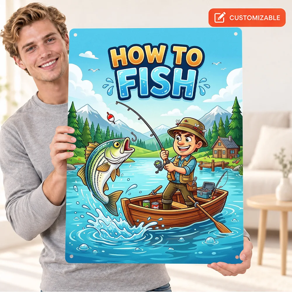 How To Fish Game Fishing Design Textured Metal Poster Customized Aluminum Sign Graphic Illustration Wall Art For Home Office