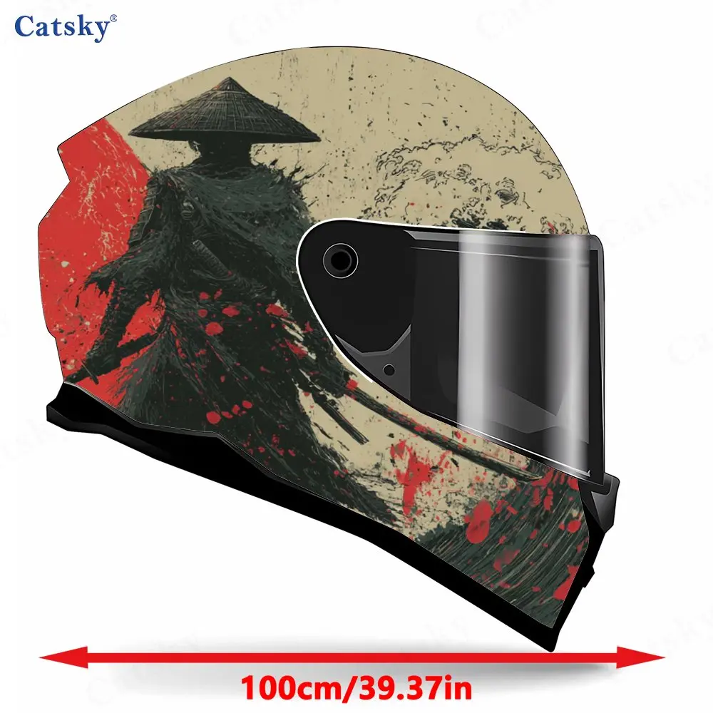 Red-moon Japanese Samurai Pattern Helmet stickers , PVC Material Multifunctional Helmet Stickers, Scratch-Resistant & Fade-Proof