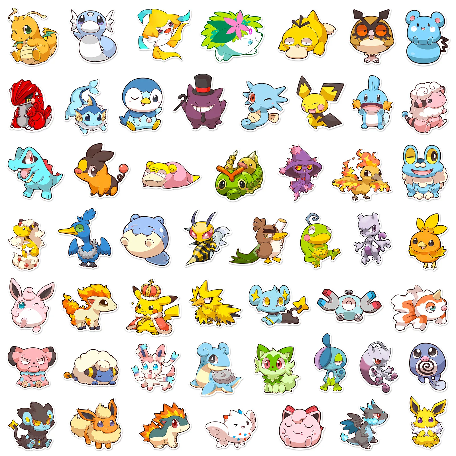 50PCS Q-version Pokemon Graffiti Stickers for Luggage Water Cups Waterproof Stationery Stickers