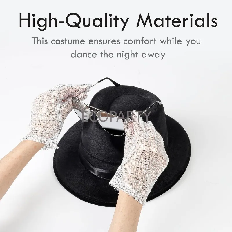 Accessoires de costumes Pop King Jackson, gants à paillettes M-J, chapeau Fedora noir et lunettes de soleil pour fête de cosplay d'Halloween sur le thème des années 80
