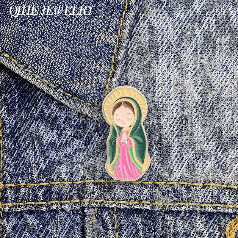 Broche en émail version Q Notre-Dame de Guadalupe, Sainte priante, Foi catholique, Culture mexicaine, Badge de sac, Bijoux, Cadeaux